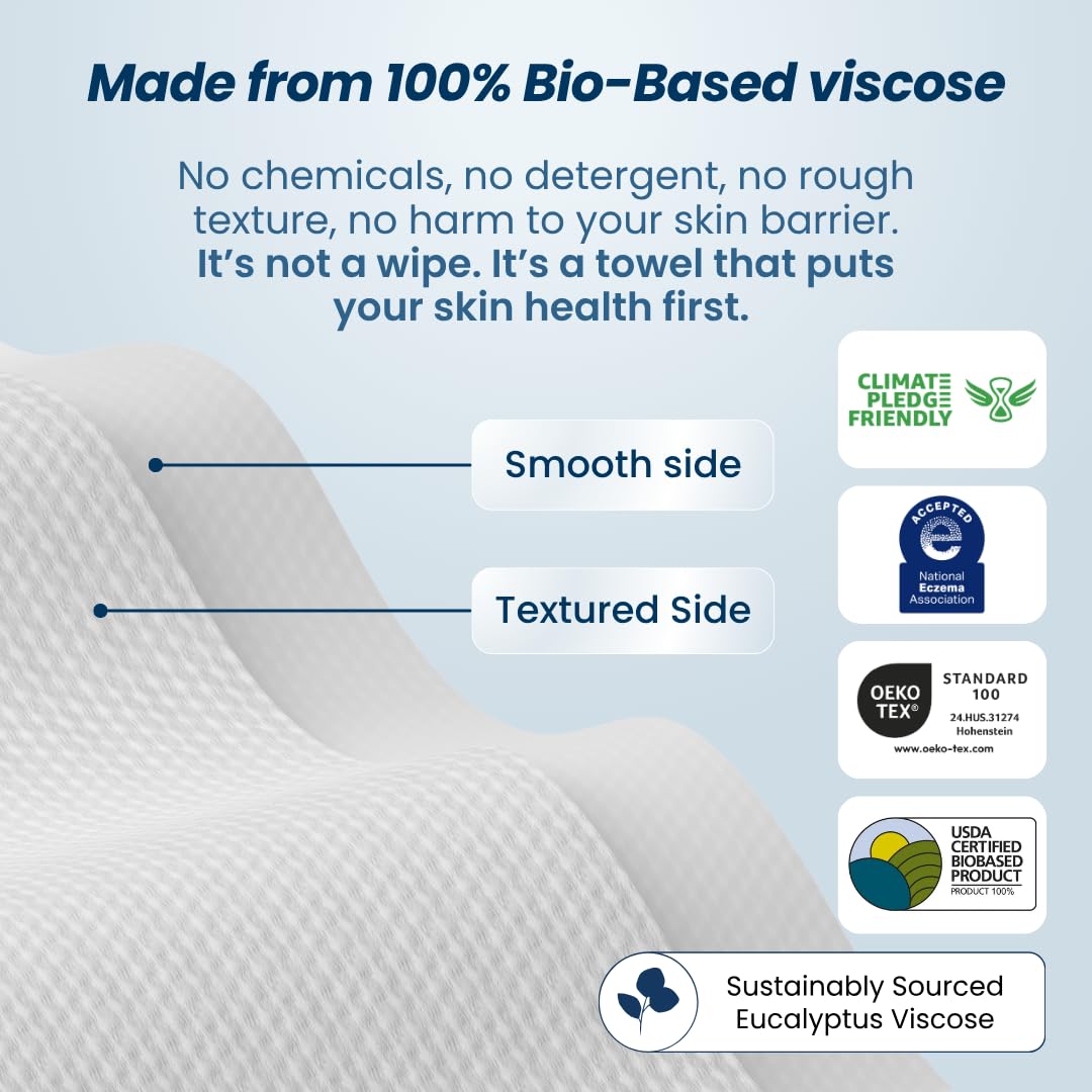 Clean Skin Club Clean Towels XL® Supreme, 100% USDA Biobased Face Towel, Disposable Face Towelette, Eczema Association Accepted, Makeup Remover Dry Wipes, Ultra Soft, 1 Pack, 50 Ct