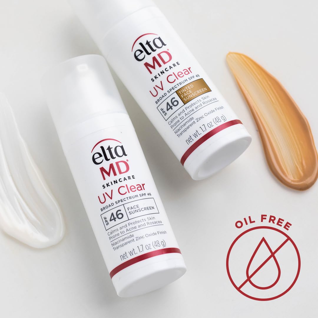 EltaMD UV Clear Tinted Face Sunscreen, SPF 46 Oil- Free Tinted Moisturizer with Zinc Oxide, Dermatologist Recommended Sunscreen, 0.5 oz Pump