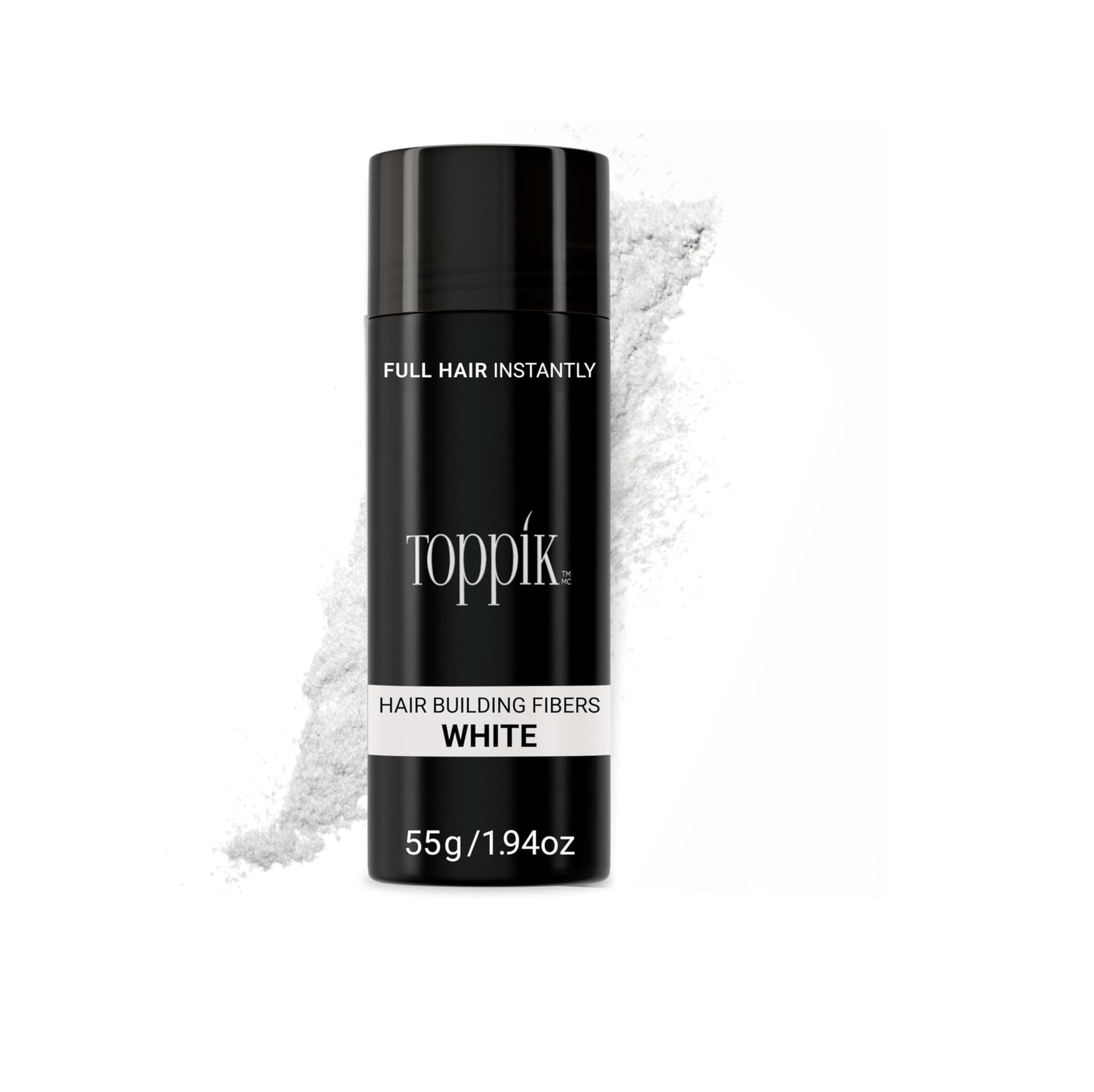 Toppik Hair Building Fibers, White, 55g Fill In Fine or Thinning Hair, Instantly Thicker, Fuller Looking, 9 Shades for Men & Women, Keratin Protein Formula