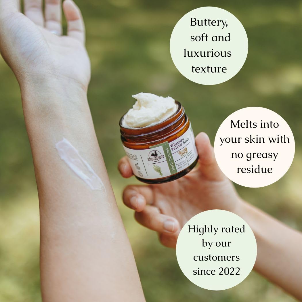 Hearth and Homestead: Handmade Whipped Tallow Balm (Herb-Infused/Unscented) - Large Jar - 2.6 oz