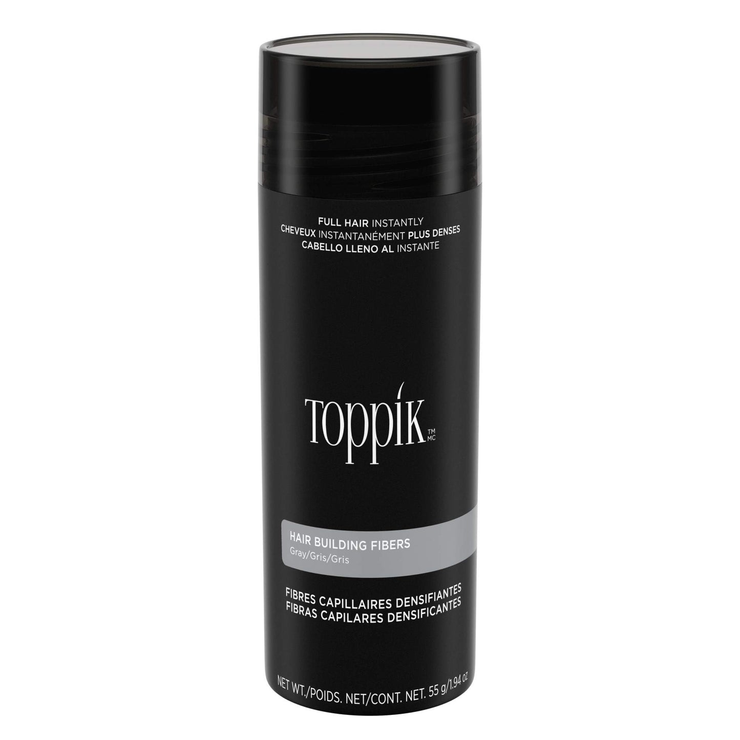 Toppik Hair Building Fibers, Gray, 55g Fill In Fine or Thinning Hair, Instantly Thicker, Fuller Looking, 9 Shades for Men & Women, Keratin Protein Formula