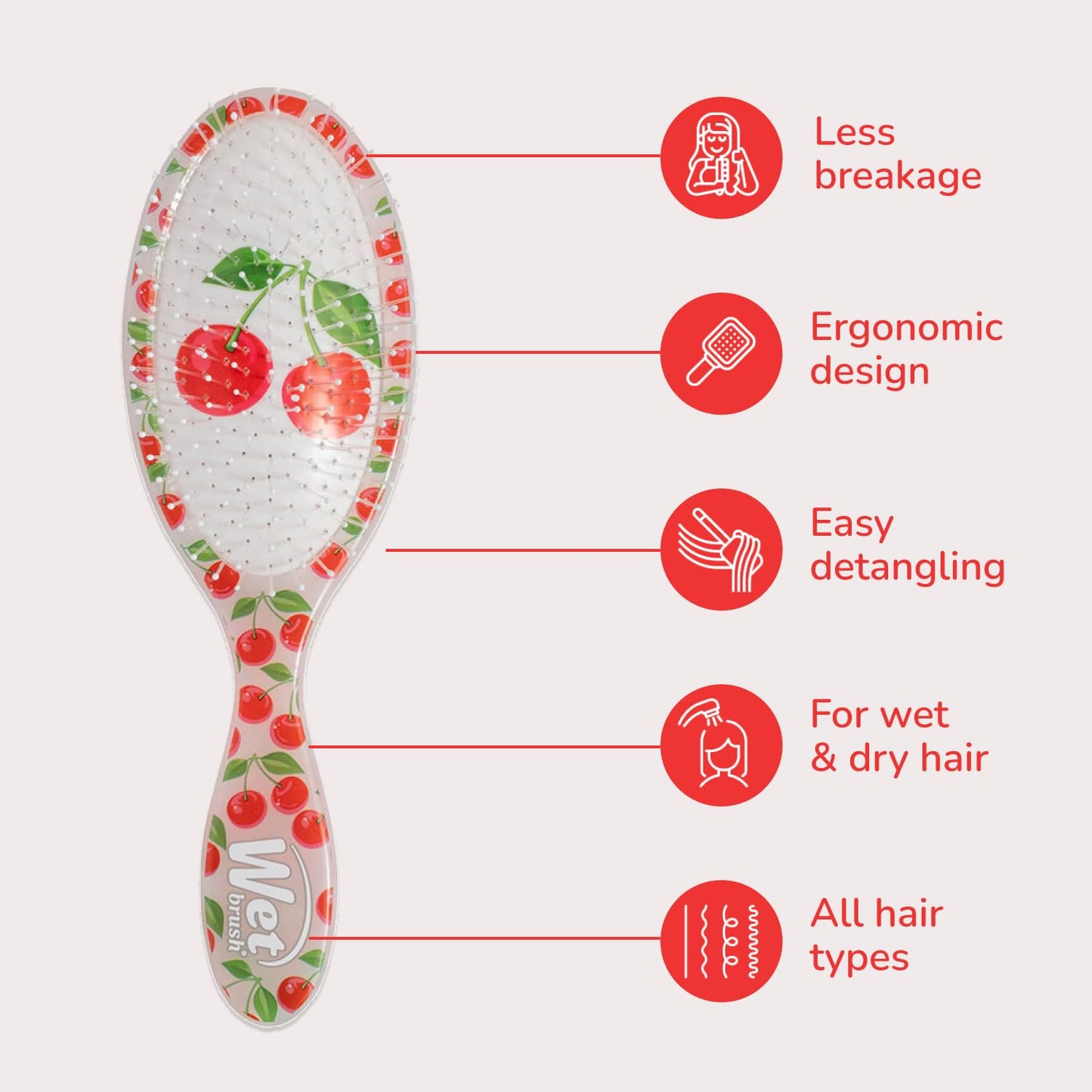 Wet Brush Original Detangler, Cherry (Tutti Fruitti), Ultra-Soft IntelliFlex Bristles Bristles Glide Through Tangles, Detangling Hair Brush, All Hair Types (Wet & Dry), Women & Men, Limited Edition