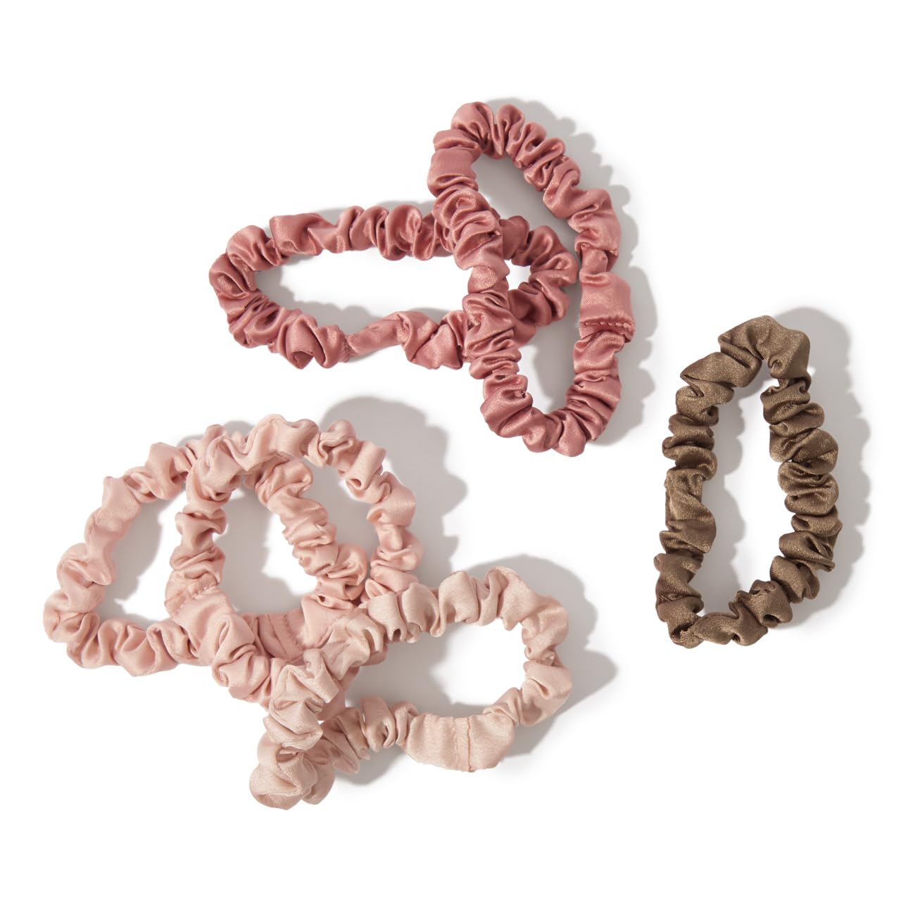 Kitsch Ultra Petite Satin Scrunchies for Women - Gentle on Hair, No Crease, Slim Ruched Design for Ponytail & Bun | Soft, Sleek, & Stylish Satin Hair Scrunchies for Girls - Terracotta, 6 Pcs