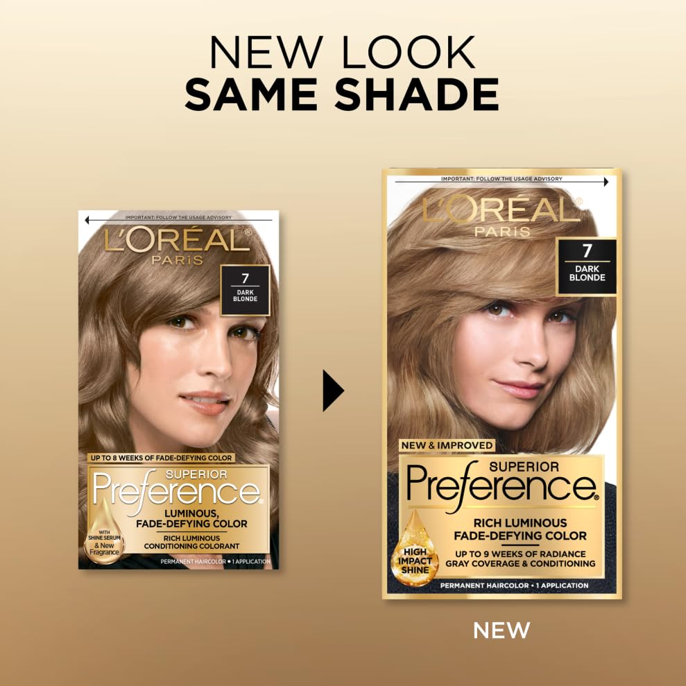 L'Oreal Paris Superior Preference Fade-Defying + Shine Permanent Hair Color, 7 Dark Blonde, Pack of 1, Hair Dye
