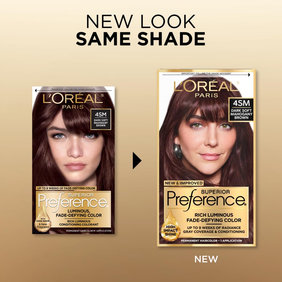 L'Oreal Paris Superior Preference Fade-Defying + Shine Permanent Hair Color, 4SM Dark Soft Mahogany Brown, Pack of 1, Hair Dye