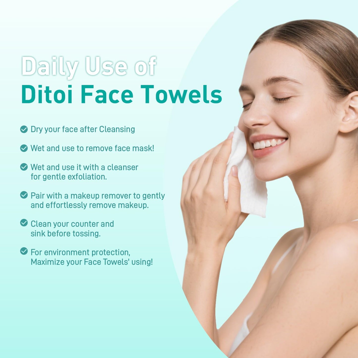 Face Towels, 10"×12" Disposable Face Towel, Face Towelettes XL, Ultra Soft Makeup Remover Dry Wipes, Thick Face Towel for Travel, 45 Count (3 Pack)