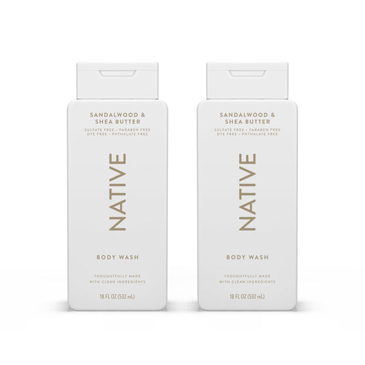 Native Body Wash Contains Naturally Derived Ingredients | For Women & Men, Sulfate, Paraben, & Dye Free Leaving Skin Soft and Hydrating | Sandalwood & Shea Butter 18 oz - 2 Pk