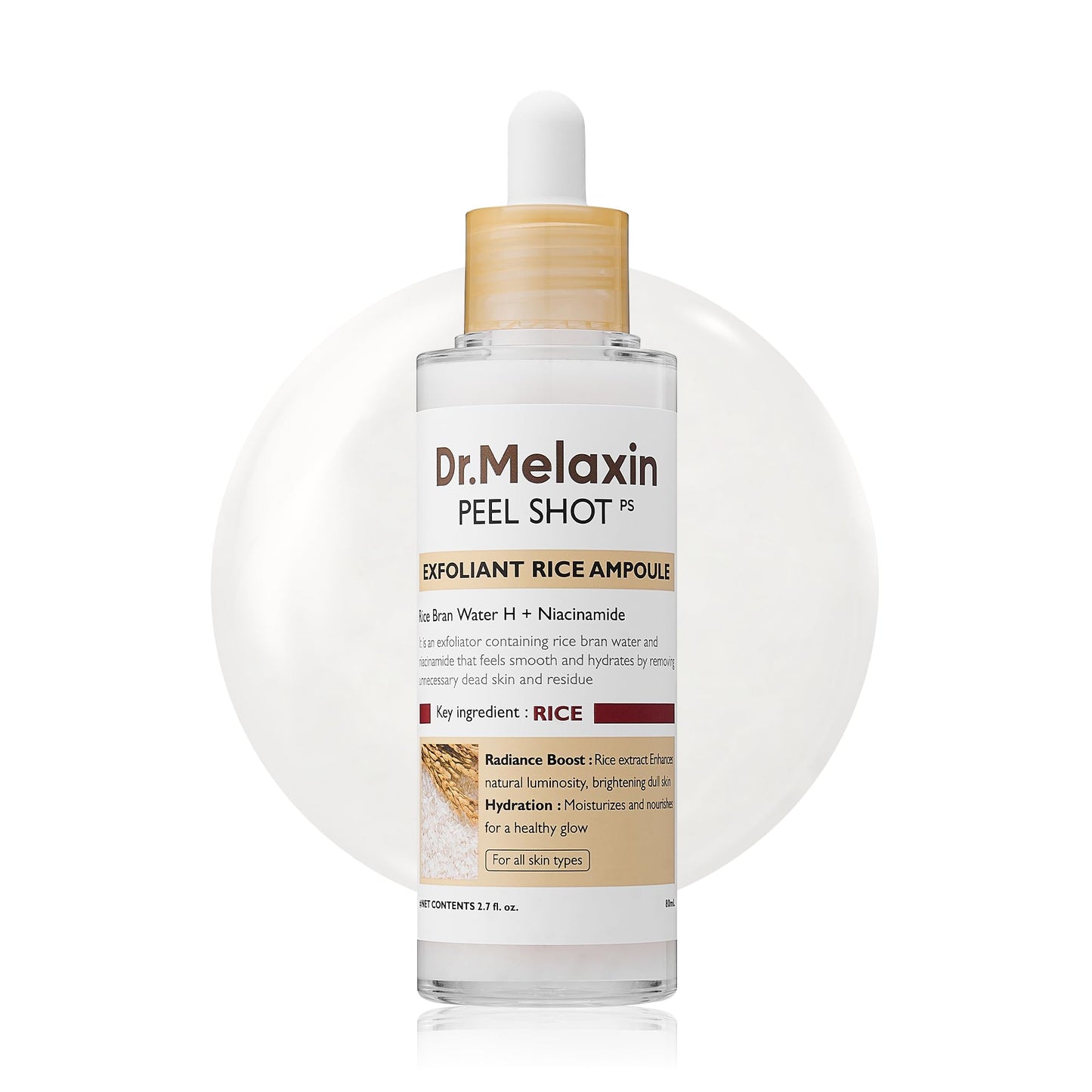 Dr.Melaxin Peel Shot Glow White Rice Peeling Ampoule, Soft Exfoliating Face and Body Scrub Dead Skin Cells Remover for All Skin Types korean skin care 80ml