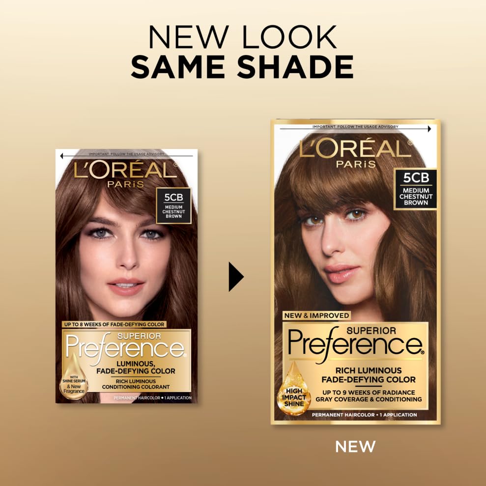 L'Oreal Paris Superior Preference Fade-Defying + Shine Permanent Hair Color, 5CB Medium Chestnut Brown, Pack of 1, Hair Dye