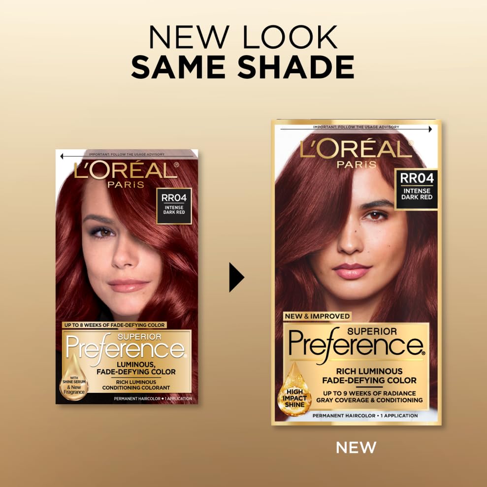L'Oreal Paris Superior Preference Fade-Defying + Shine Permanent Hair Color, RR-04 Intense Dark Red, Pack of 1, Hair Dye