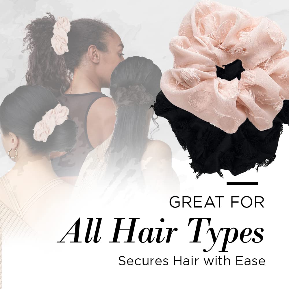 Kitsch Satin Brunch Scrunchie, Softer than Silk Scrunchies for Women, Jumbo Satin Hair Tie for Thick Thin Hair, Frayed Blush