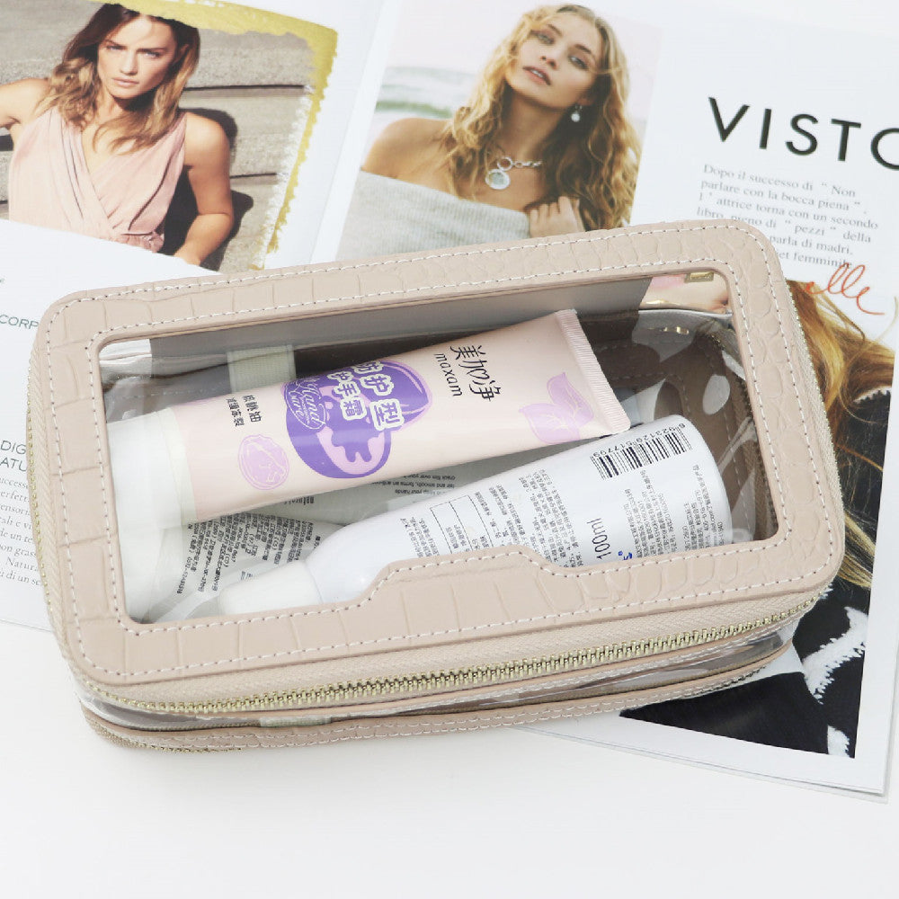 Convenient Leather Transparent TPU Cosmetic Bag