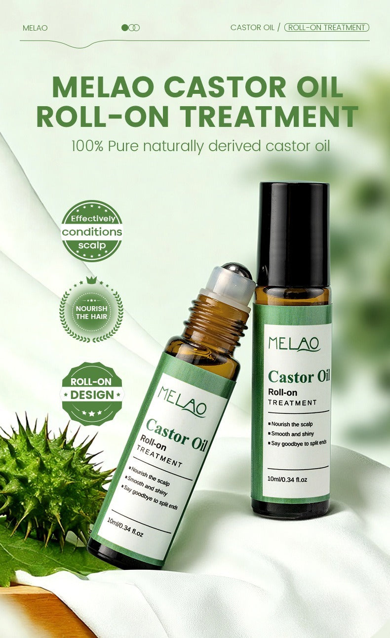 Castor Oil Roll-On Essential Oil 10ml Portable Hair Care Growth & Regeneration Serum Scalp Nourishing Oil