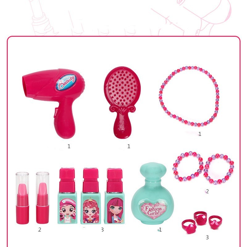 Children Pretend Play Makeup Cosmetic Kit Travel Box