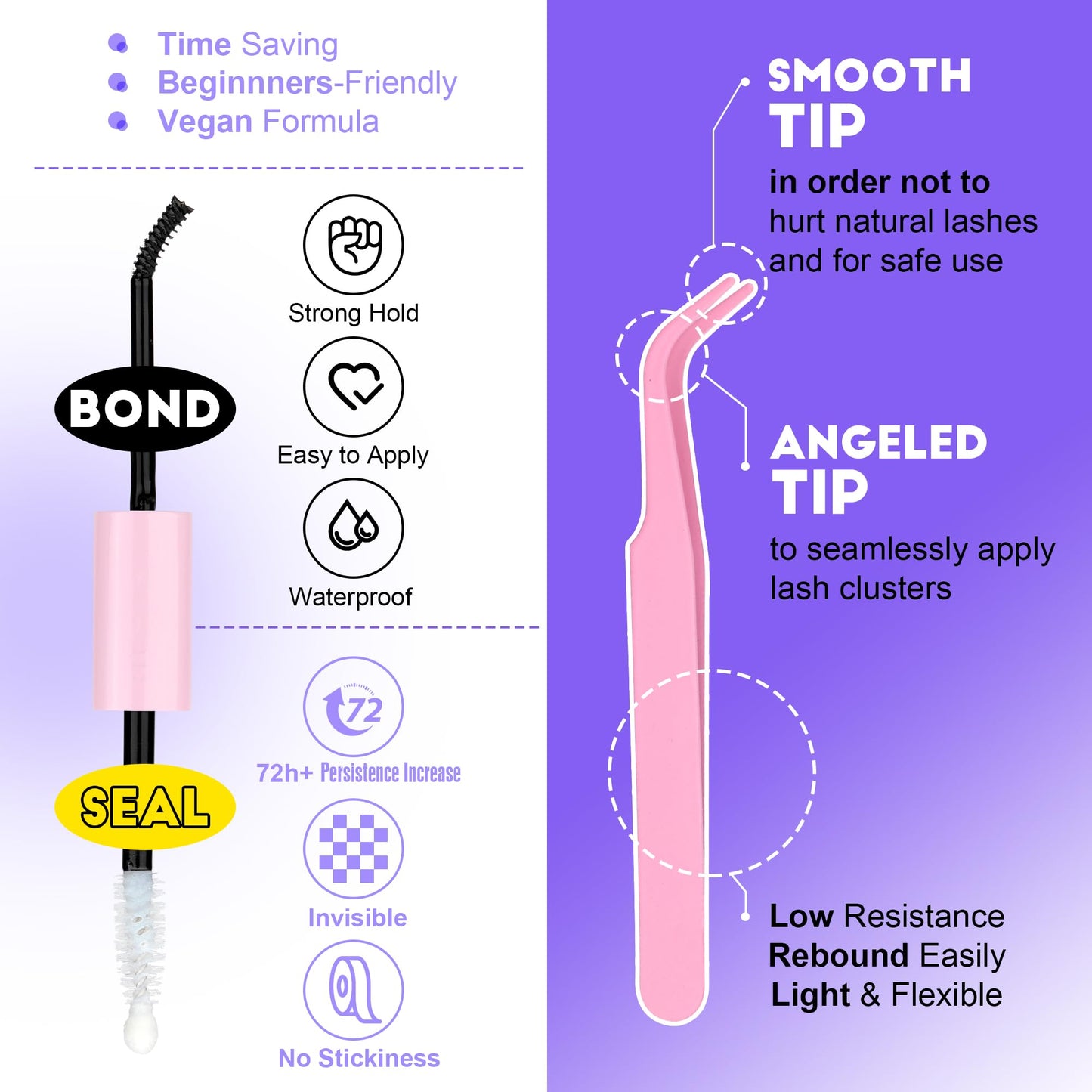 Pawotence Lash Extension Kit Individual Lash Clusters Kit 40D 50D Eyelash Extension Kit 8-16mm Eyelash Clusters with Lash Bond and Seal, Lash Tweezers for Beginners (40D&50D, 0.07D, 8-16mm, Kit)