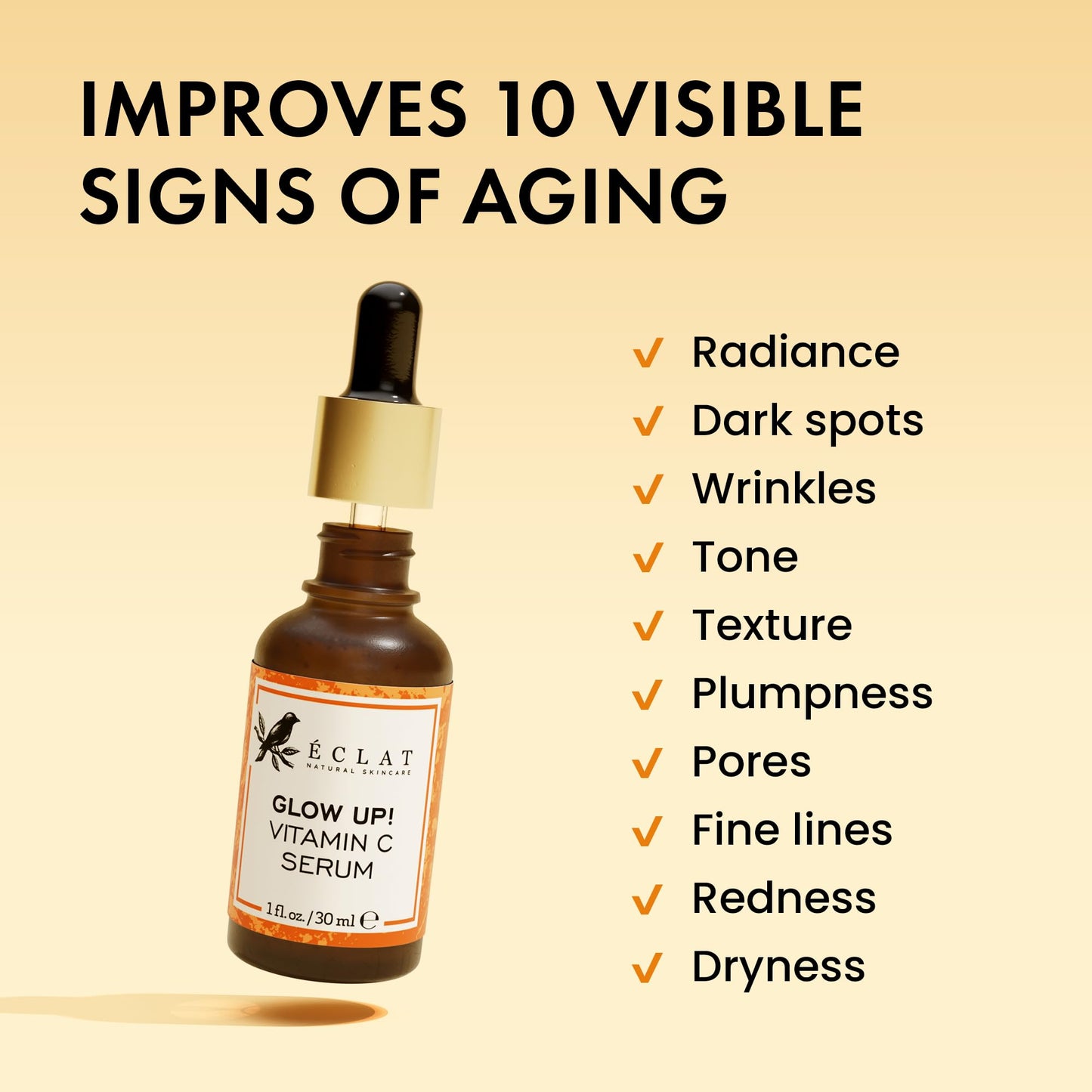 Eclat Skincare Vitamin C Face Serum - Skin Care for Dark Spots, Vitamin C Serum with Hyaluronic Acid, Ferulic Acid, & Vit E - Anti Aging and Skin Brightening, Pure Vit C Facial Care - 30 ml