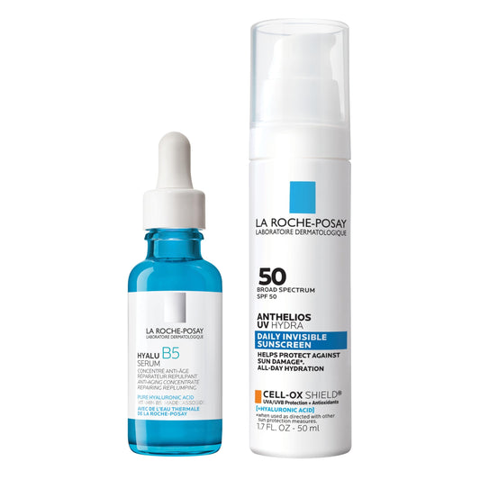Bundle of La Roche-Posay Hyalu B5 Pure Hyaluronic Acid Serum for Face, Hydrating Serum, Plumps Skin + Anthelios UV Hydra Sunscreen SPF 50, Daily Hydrating Broad Spectrum Invisible SPF Protection