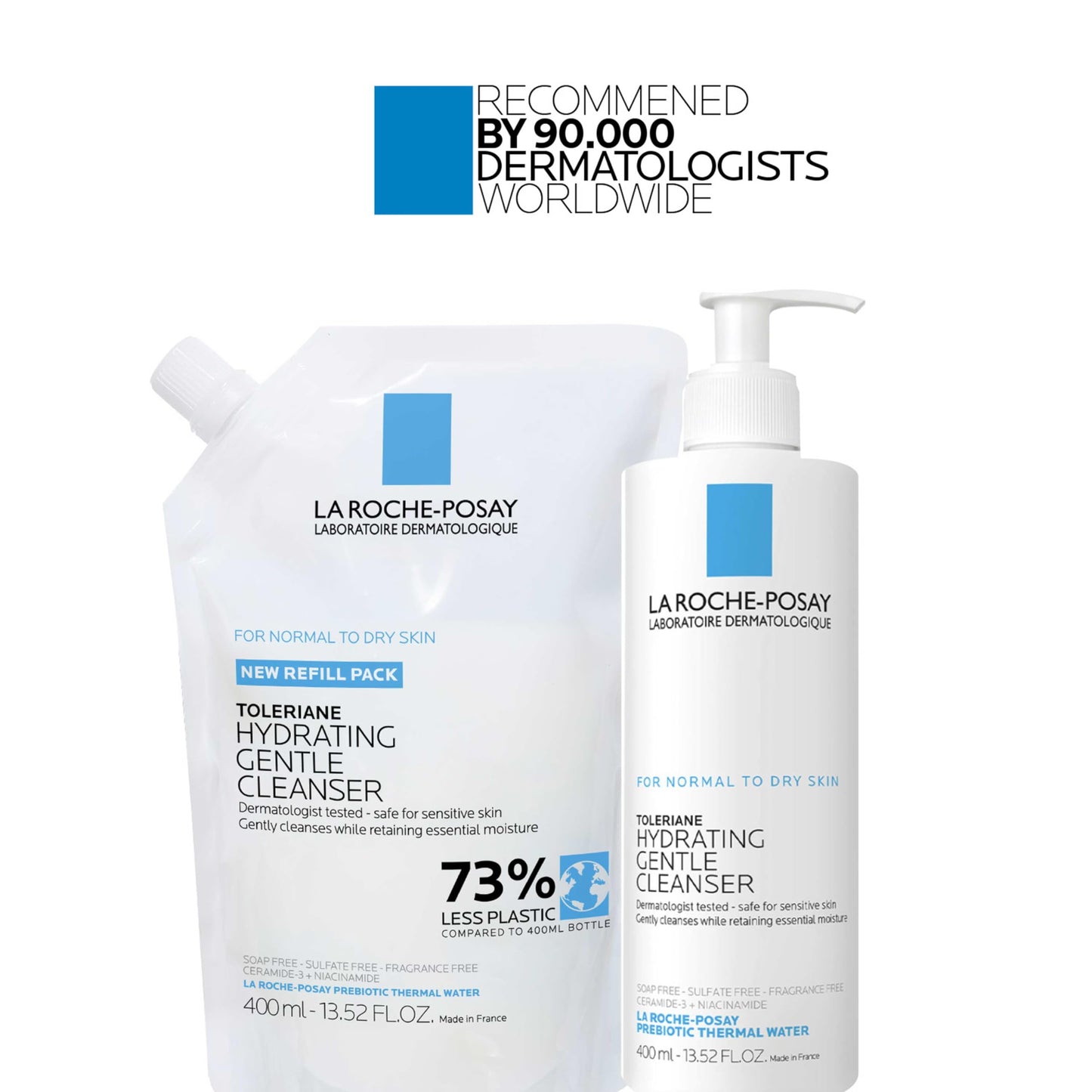 La Roche-Posay Toleriane Hydrating Gentle Face Cleanser & Refill, Hydrating Facial Cleanser With Niacinamide + Ceramides, Daily Face Wash For Dry Skin To Normal Skin