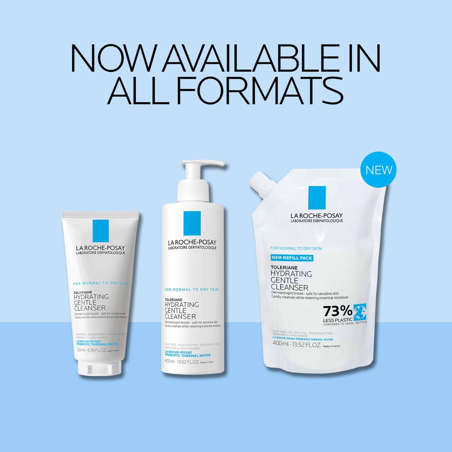 La Roche-Posay Toleriane Hydrating Gentle Face Cleanser & Refill, Hydrating Facial Cleanser With Niacinamide + Ceramides, Daily Face Wash For Dry Skin To Normal Skin