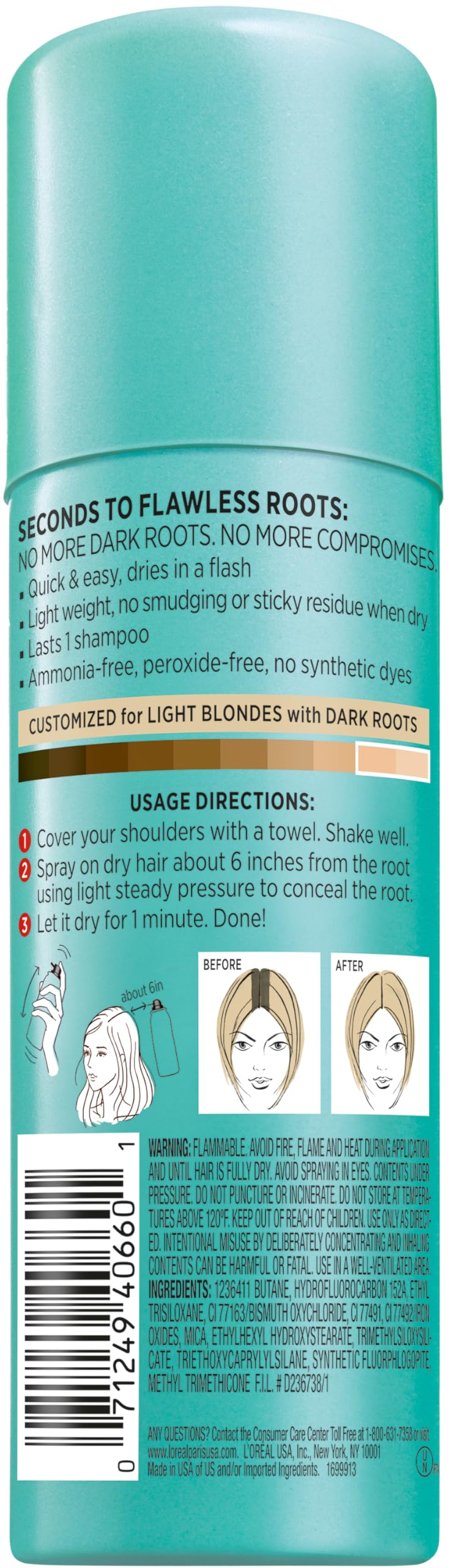 L'Oreal Paris Magic Root Cover Up Spray For Blondes with Dark Roots, Color Concealer, Ammonia and Peroxide Free, Light Blonde, 2 fl. oz.