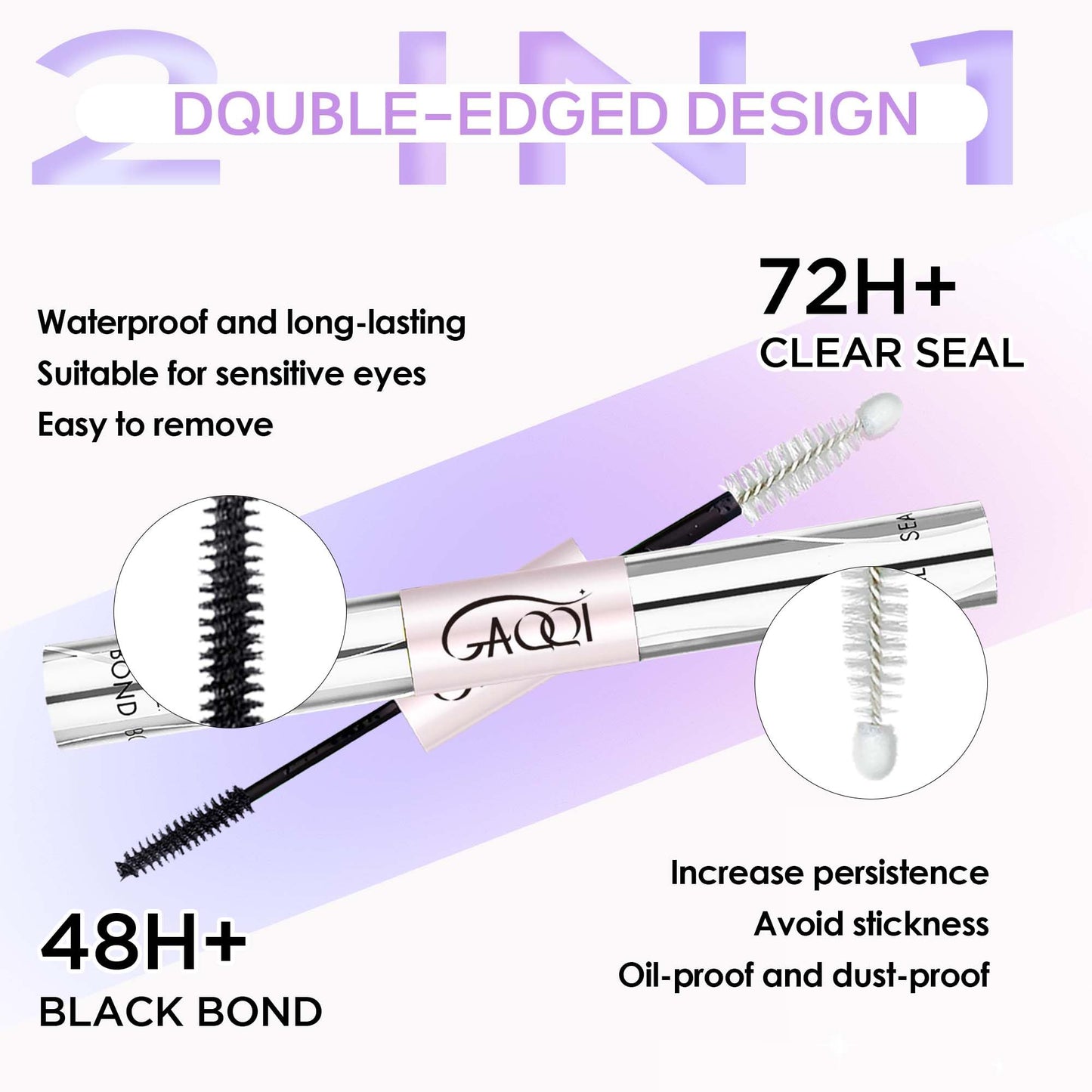 GAQQI Lash Cluster Glue + Remover Set, Lash Bond and Seal Waterproof, Long Lasting Eyelash Glue Strong Hold, Gentle Eyelash Remover for DIY Use (2Pcs Set)