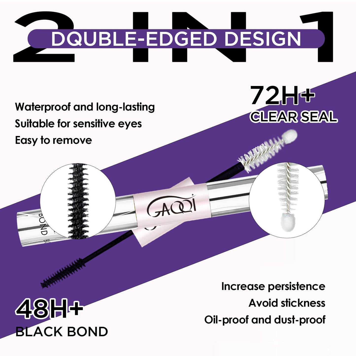 GAQQI Lash Cluster Glue, Lash Bond and Seal Waterproof, Bond & Seal Eyelash Glue for Clusters, Eyelash Adhesive Black Long-Lasting 72H, Latex-Free（5ml+5ml）