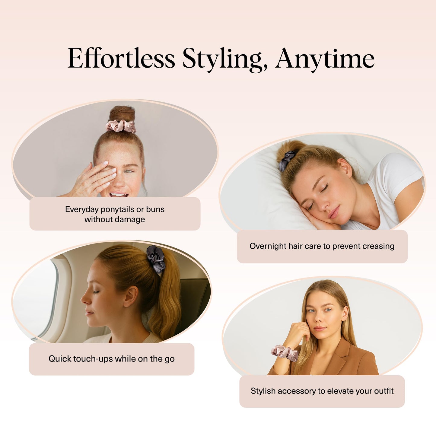 Kitsch Satin Hair Scrunchies for Women, Softer Than Silk Scrunchies for Hair - No Damage Satin Hair Ties, Ponytail Holders, 2pc (Blush/Charcoal)