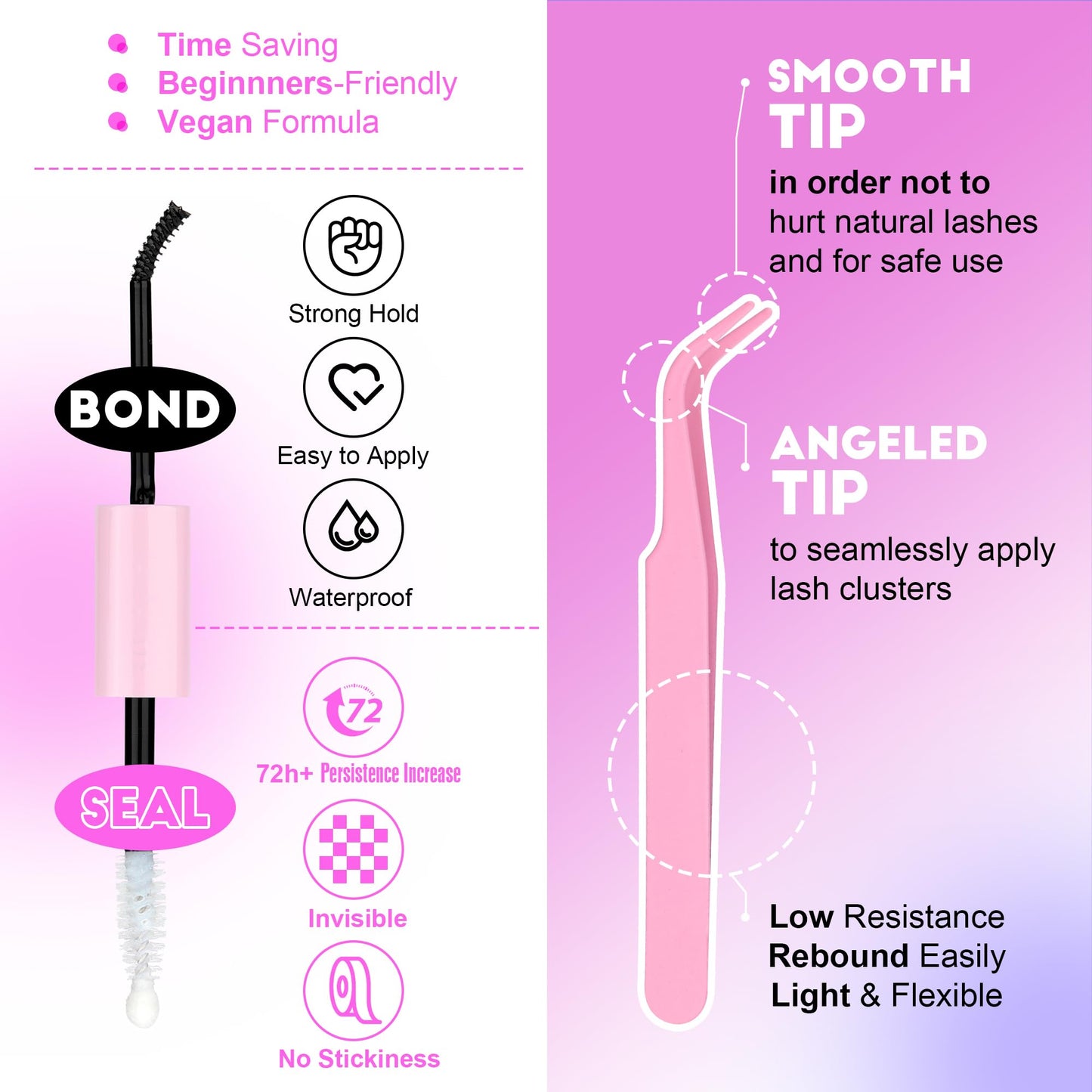 Pawotence Lash Clusters Kit Cat Eye Lash Extension Kit DIY 9-16mm Cluster Eyelash Extensions Kit 40D Individual Lashes with Lash Bond and Seal, Lash Tweezers for Self Use (Fox 40D, 9-16mm, Kit)