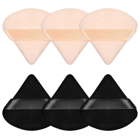 Pimoys 6 Pieces Powder Puff Face Triangle Makeup Sponge Soft Velour Puffs for Loose Powder Setting Powder Blender Foundation Sponge Beauty Makeup Tool, Stocking Stuffers Gift for Women