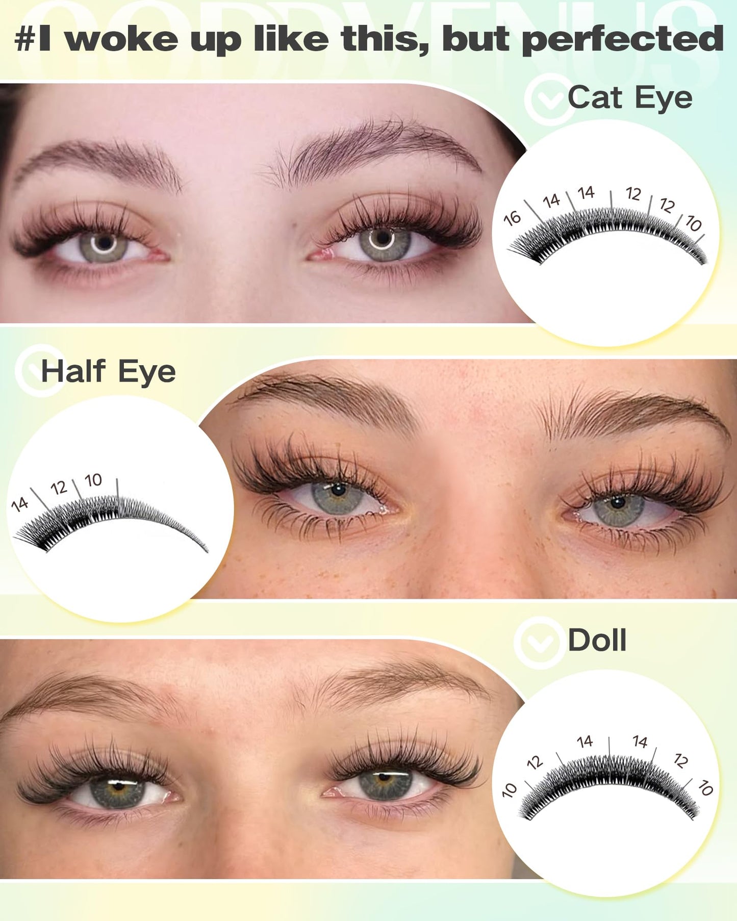 Goddvenus Wispy Lash Clusters Natural Fluffy Cluster Eyelash Extensions 144Pcs Individual Lashes Clusters 10-16mm Eyelashes Clusters for DIY Lash Extensions Weightless & Soft Cluster Eyelashes