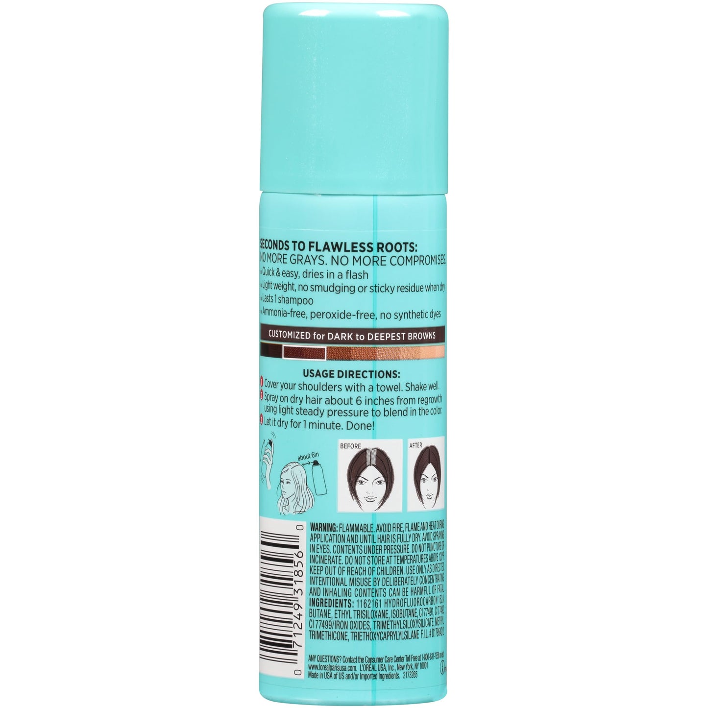 L'Oreal Paris Root Cover Up Temporary Gray Concealer Spray, Hair Color Spray with Filling & Thickening Coverage, Dark Brown, Packaging May Vary
