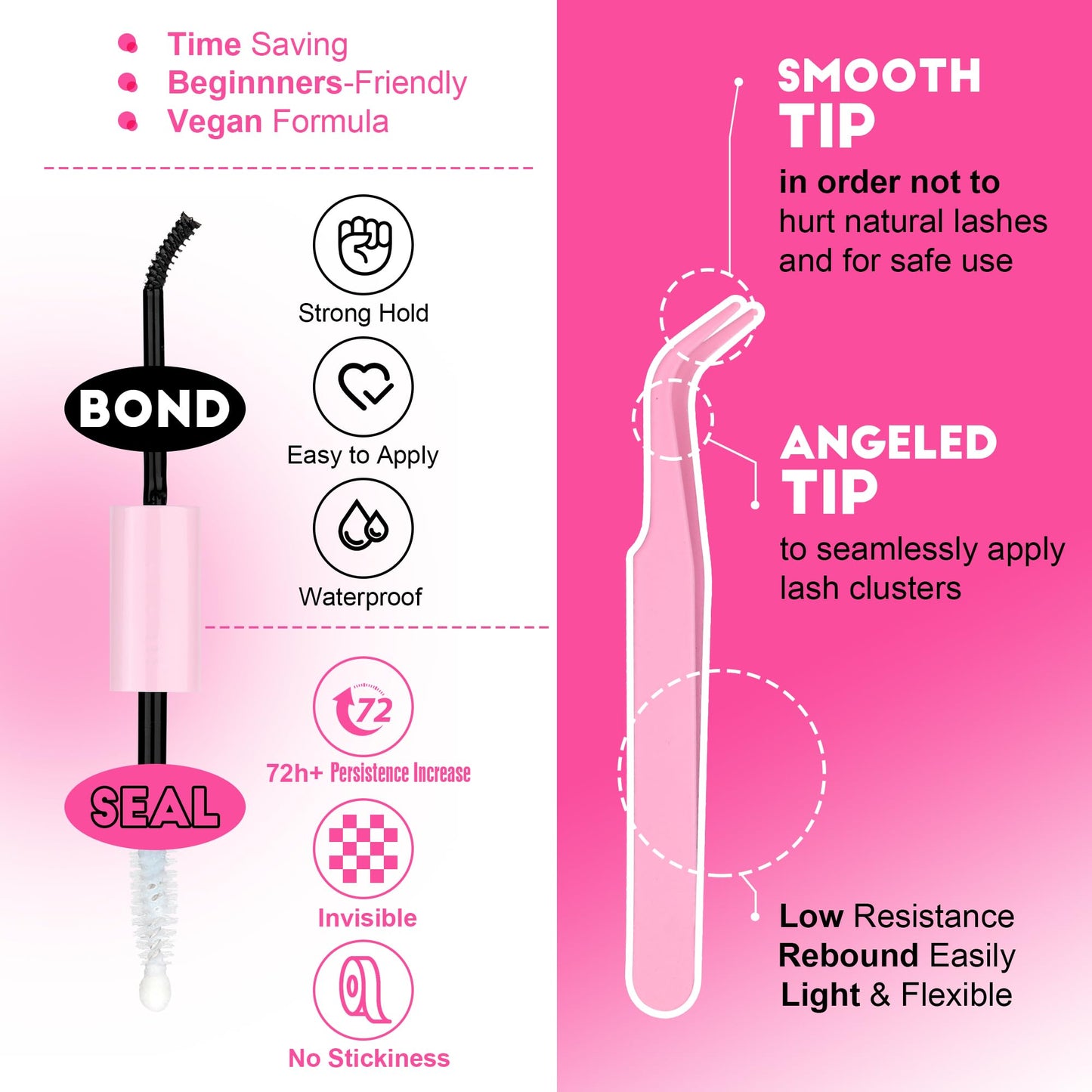 Pawotence Lash Extension Kit DIY Individual Lash Clusters Eyelash Extension Kit 9-16mm Lash Clusters Colored with Lash Bond and Seal, Lash Tweezers for Self Application (40D, 9-16mm, Color Kit)