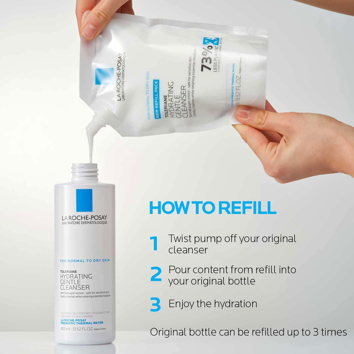 La Roche-Posay Toleriane Hydrating Gentle Face Cleanser & Refill, Hydrating Facial Cleanser With Niacinamide + Ceramides, Daily Face Wash For Dry Skin To Normal Skin