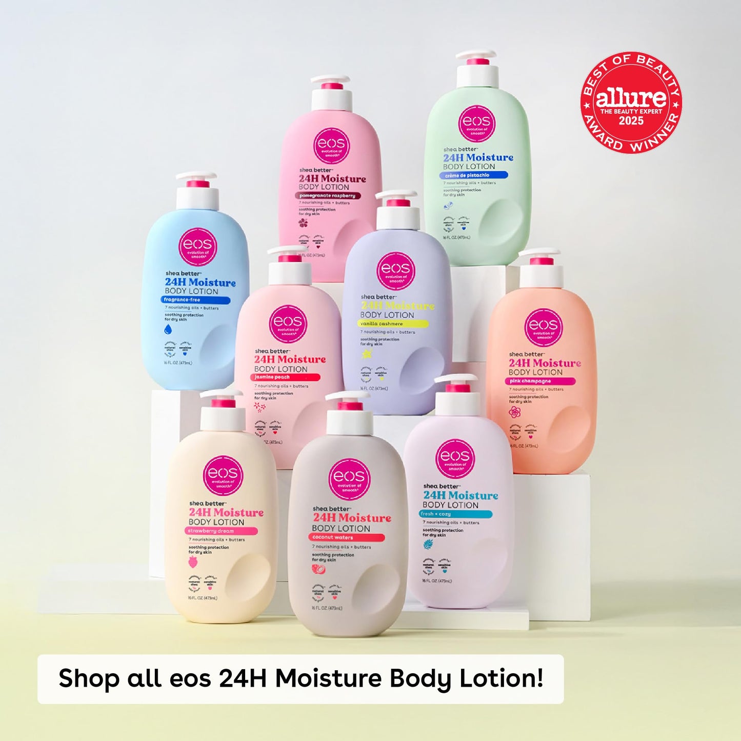 eos Shea Better Body Lotion- Crème de Pistachio, 24-Hour Moisture Skin Care, Lightweight & Non-Greasy, Made with Natural Shea, Vegan, 16 fl oz