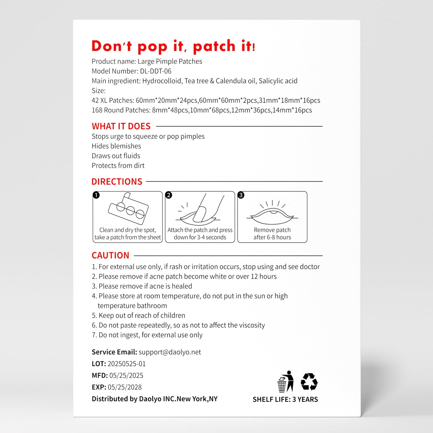 Daolyo Large Pimple Patches for Face, 7 Sizes 210 Counts XL Acne Patches, Big Hydrocolloid Bandages for Body, Chin, Forehead, Chest, Back Zit Breakouts (Strip, Square, Round)
