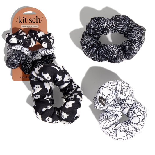 Kitsch Recycled Fabric Cloud Scrunchies – Halloween Hair Scrunchies for Women’s Hair – Spiderweb Design Hair Ties – Festive Hair Accessories & Halloween Accessories - 3pc Set