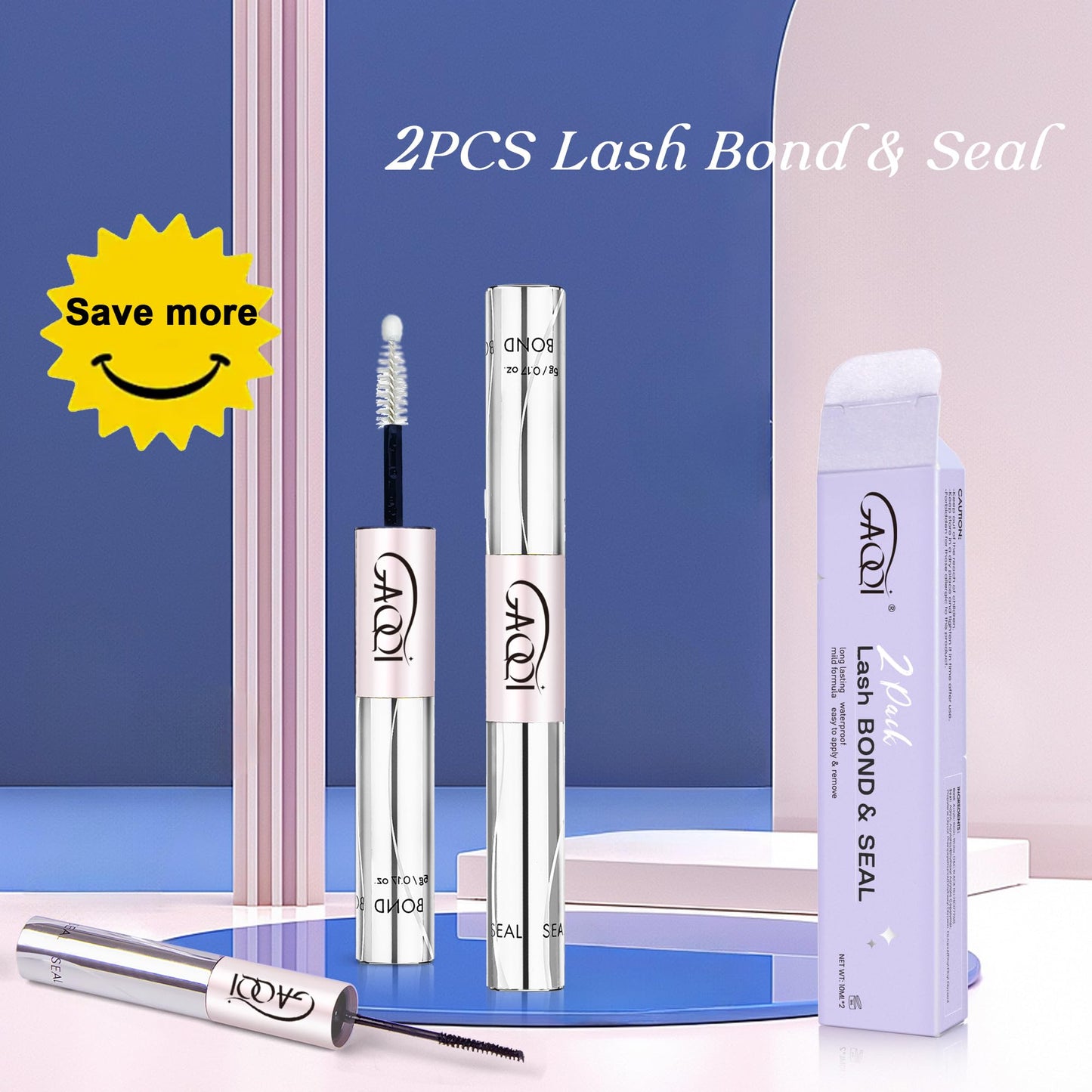 GAQQI Bond and Seal Lash Glue, Lash Cluster Glue Waterproof Eyelash Adhesive for Eyelash Clusters, Long-Lasting 72H+, Latex Free (Pack of 2)