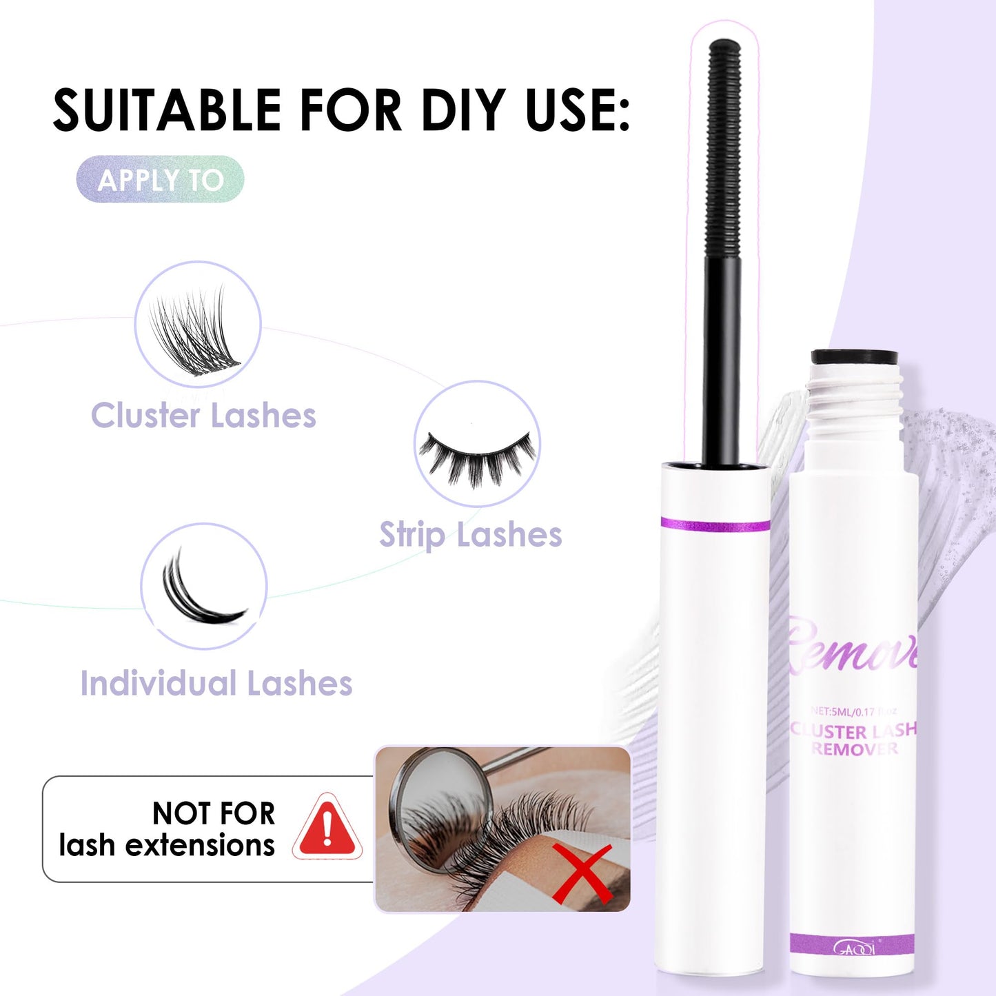 Lash Glue Remover for DIY Lash Extensions, Eyelash Glue Remover Oil Texture Gentle & Deep Clean, Quick Dissolve Residue (5ml)