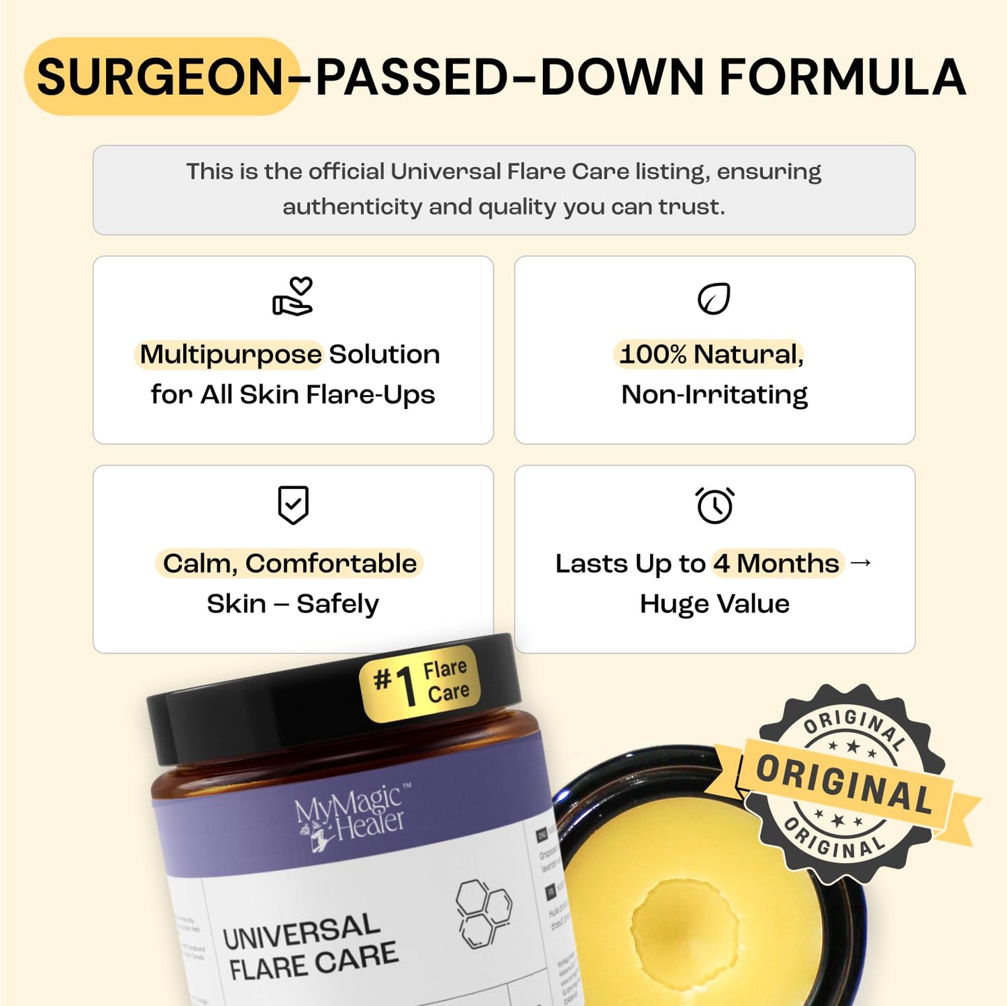 MyMagicHealer Universal Flare Care | Drawing Salve for HS, Boils, Cysts, Hemorrhoids, Pilonidal Cyst, Abscess | Anti-Chafing, Wound Care, Relief for Itching Skin w/Propolis & Egg Yolk Extract 4 oz