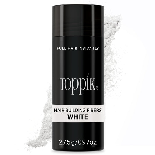 Toppik Hair Building Fibers, White, 27.5g, Fill In Fine or Thinning Hair, Instantly Thicker, Fuller Looking, 9 Shades for Men & Women, Keratin Protein Formula