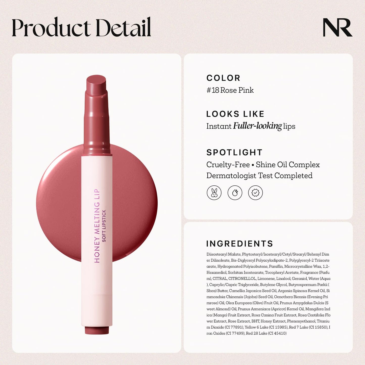 Nature Republic HONEY MELTING LIP (18 ROSE PINK) SOFT LIP STICK, Hydrating Gloss, Moisturizing balms, Sheer tint, Shine & Nude, Glowy Finish, korean make up