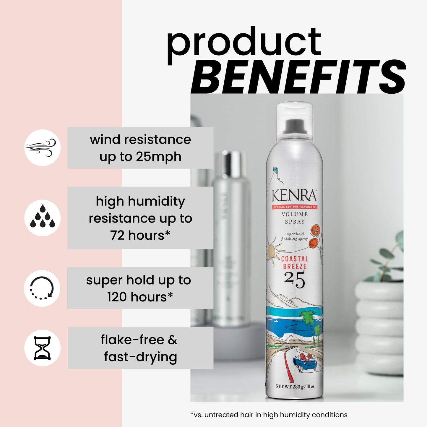 Kenra Professional Volume Spray 25 Coastal Breeze 50% | Super Hold Finishing & Styling Hairspray | Flake-free & Fast-drying | Wind & Humidity Resistance | All Hair Types | 10 oz.
