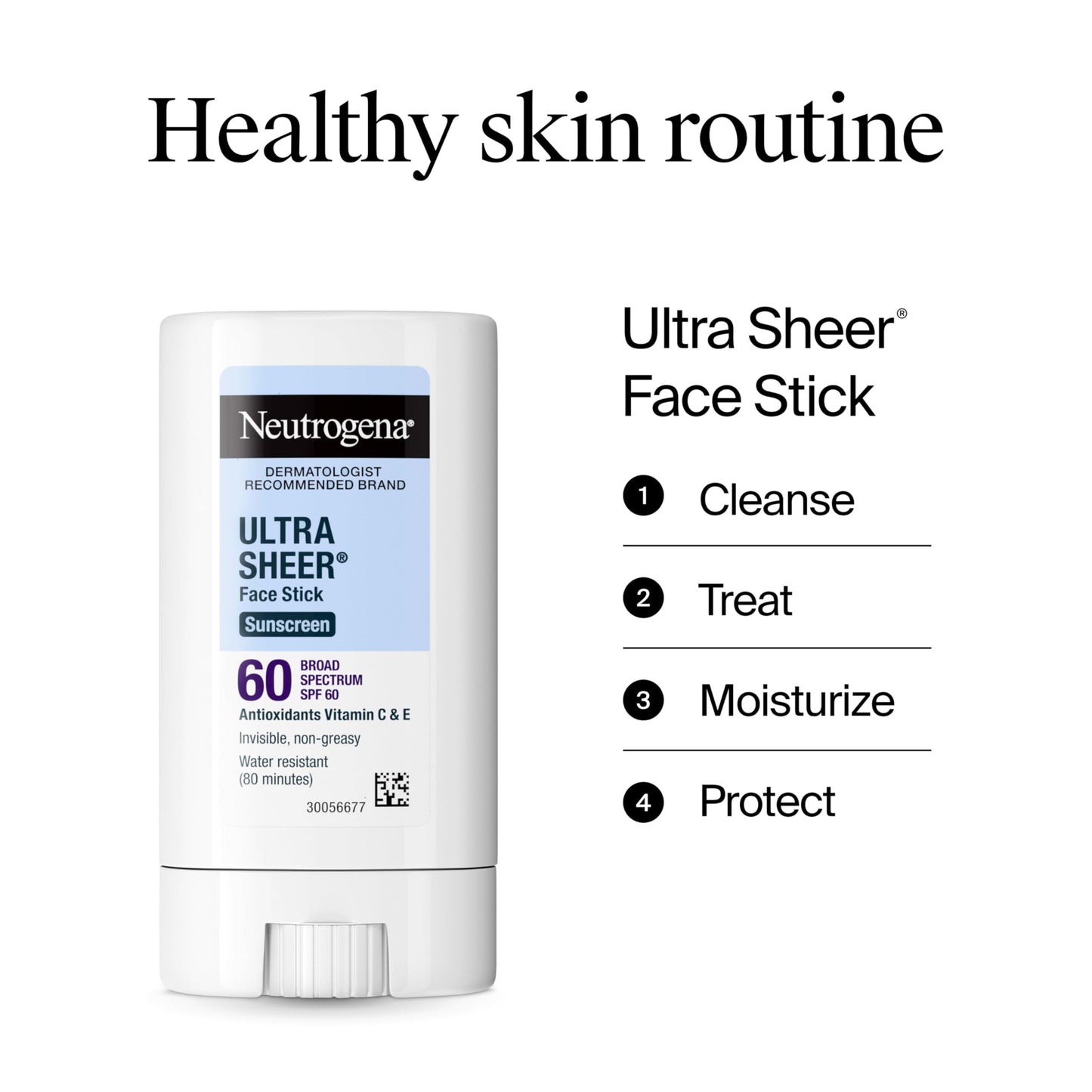 Neutrogena Ultra Sheer Face Sunscreen Stick SPF 60, Sensitive Skin Care, Mess-Free Broad Spectrum Sun Protection, Water Resistant Travel Size Sunscreen for Face, Oxybenzone-Free, .47 oz