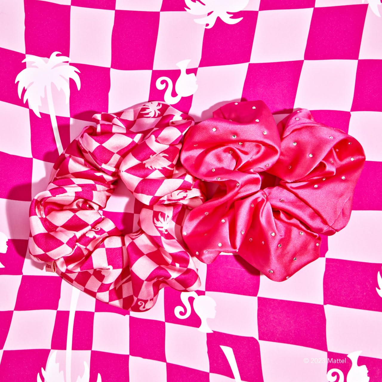 Barbie x Kitsch Satin Brunch Scrunchies - Softer Than Silk Hair Ties for Women & Girls | Stylish 2pc Set (Barbie Pink)