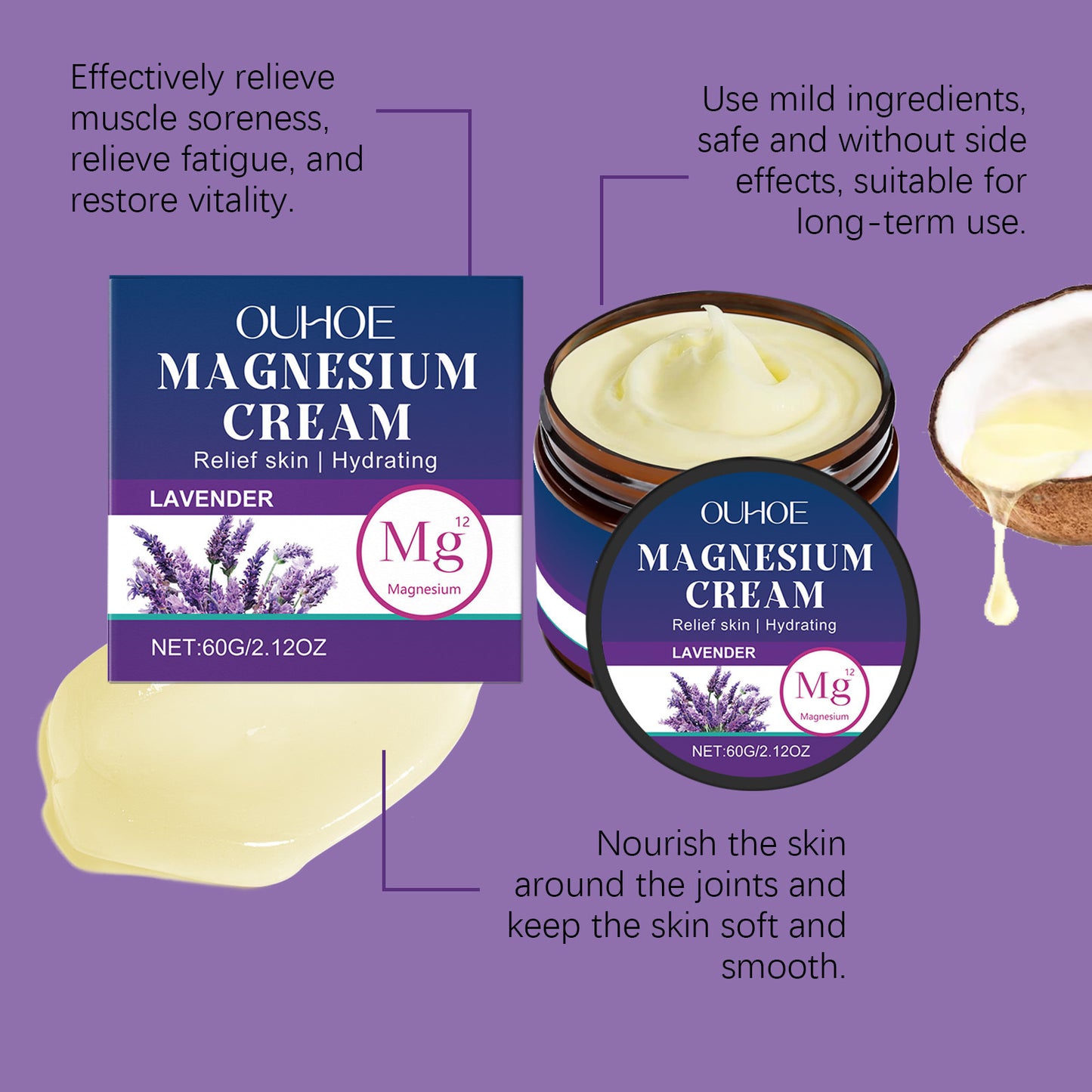 Body Soothing Magnesium Cream Relieve Wrist Knee Joint Discomfort Mild Ingredients Daily Massage Care