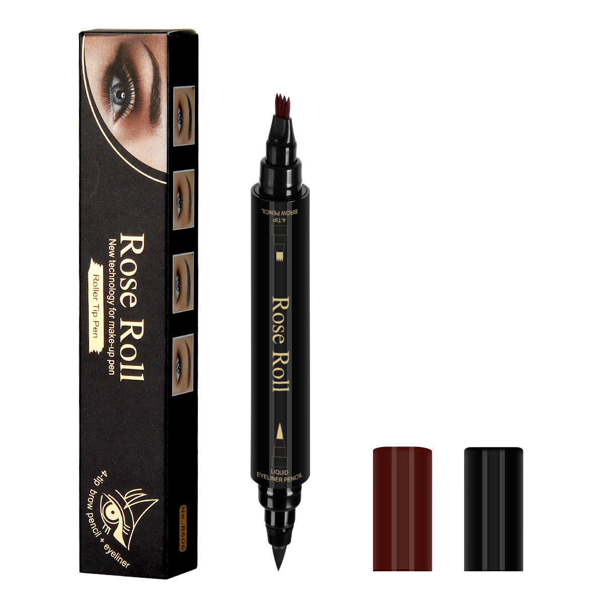 Double Headed Self-adhesive Eyeliner And Four-pointed Water Eyebrow Pencil