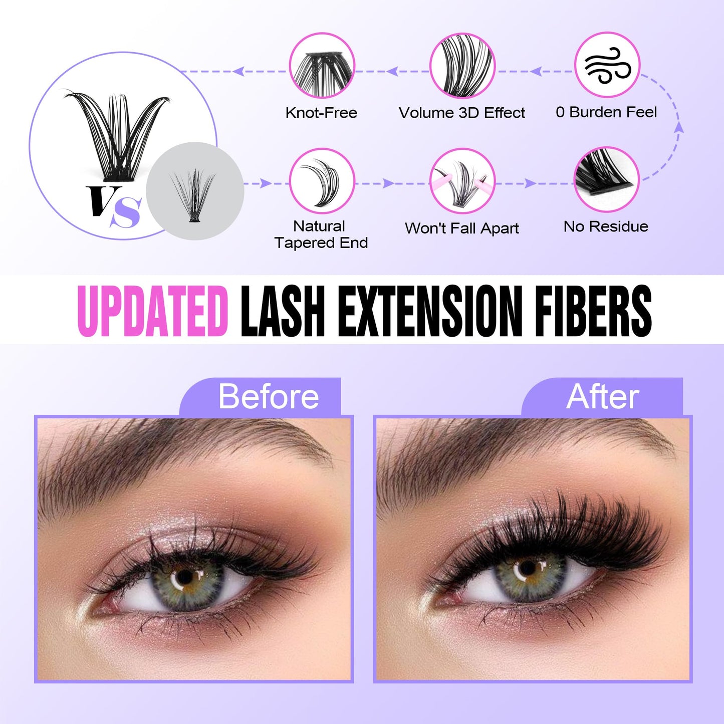 Pawotence Lash Extension Kit Individual Lash Clusters Kit 40D 50D Eyelash Extension Kit 8-16mm Eyelash Clusters with Lash Bond and Seal, Lash Tweezers for Beginners (40D&50D, 0.07D, 8-16mm, Kit)