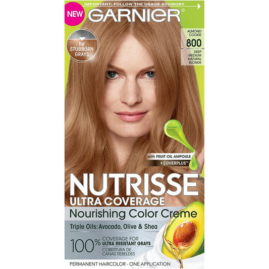 Garnier Nutrisse Ultra Coverage Hair Color, Deep Medium Nautral Blonde (Almond Cookie) 800 (Packaging May Vary), Pack of 1
