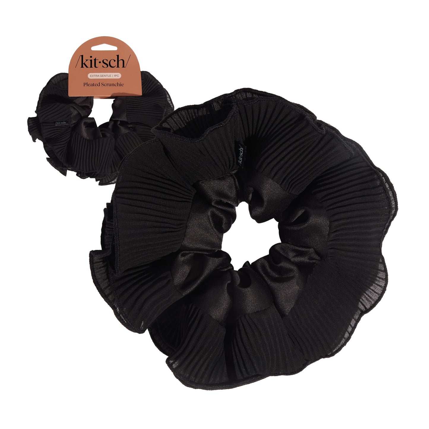 Kitsch Recycled Fabric Pleated Scrunchie – Halloween Hair Scrunchie for Women’s Hair – Chic Hair Accessories & Halloween Accessories – Sustainable Scrunchie for Women - Black
