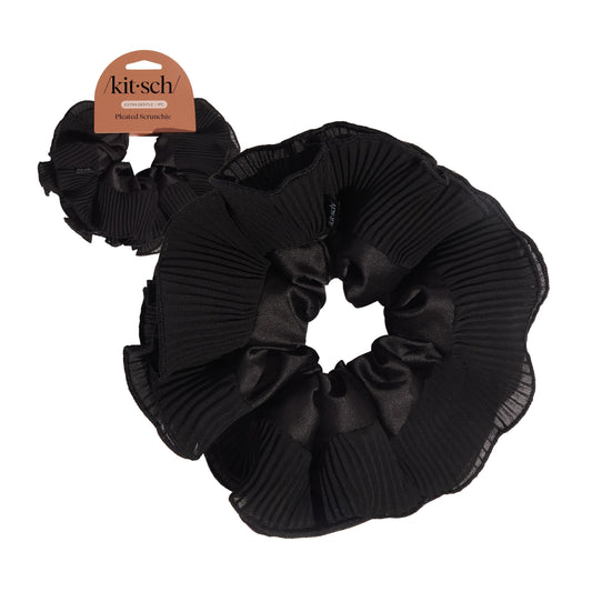 Kitsch Recycled Fabric Pleated Scrunchie – Halloween Hair Scrunchie for Women’s Hair – Chic Hair Accessories & Halloween Accessories – Sustainable Scrunchie for Women - Black